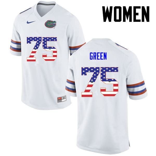 Women's NCAA Florida Gators Chaz Green #75 Stitched Authentic USA Flag Fashion Nike White College Football Jersey XMH1865TQ